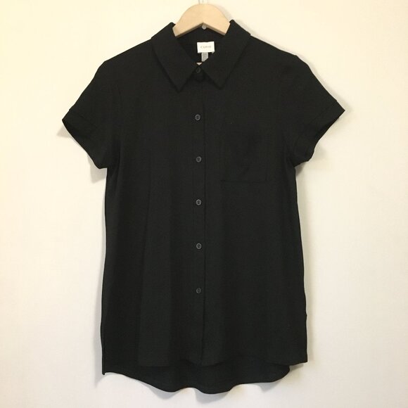 Black Simple Witch Button Up Short Sleeve Top - Picture 1 of 14